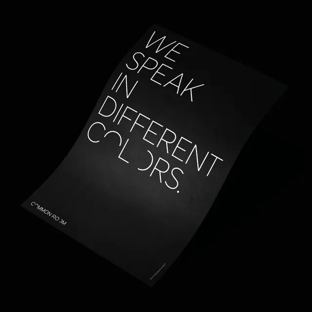 Dark poster with thin-line white type, minimal, dark-mode, dark