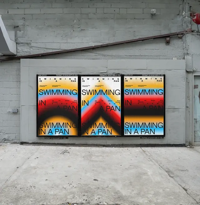 Swimming in a Pan triptych posters, swiss, minimal, vibrant