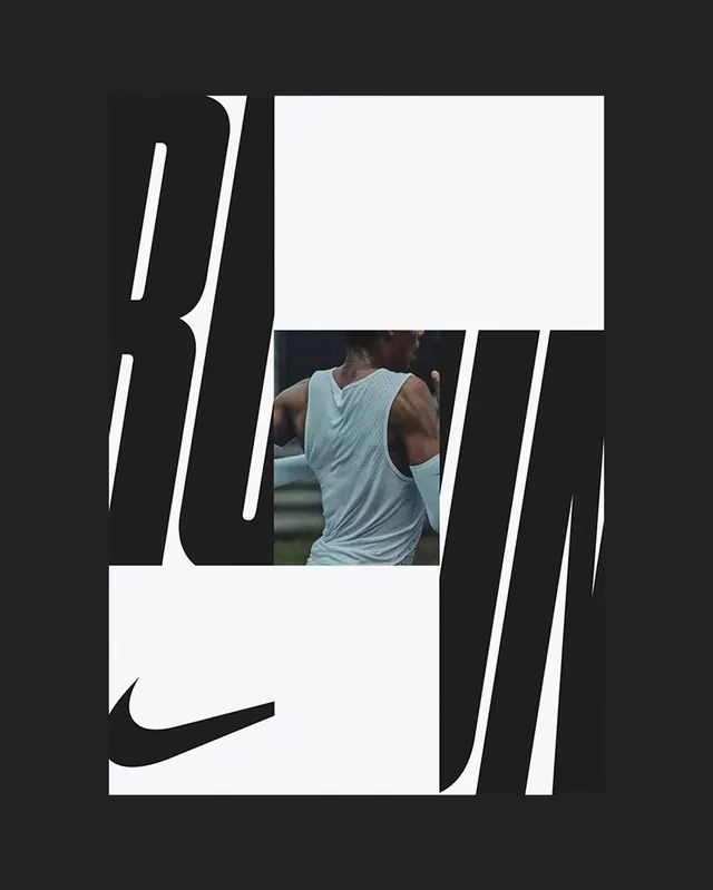 Nike RUN fragmented poster grid, minimal, editorial, monochrome