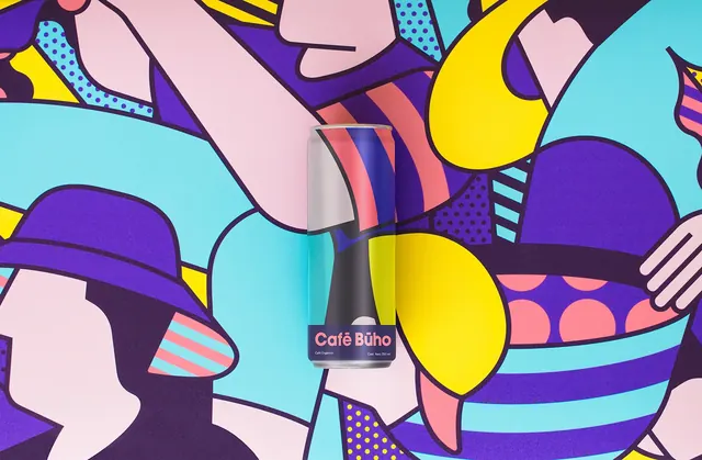 Cafe Buho can on pop-art illustration, illustrated, maximalist, vibrant
