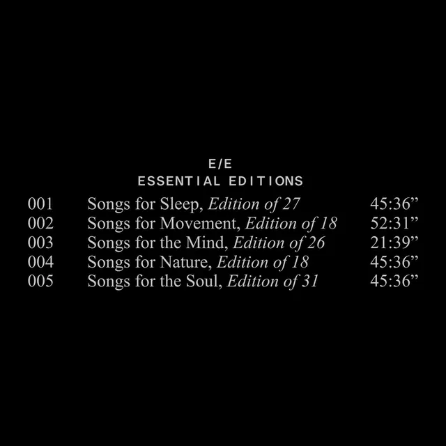 E/E Essential Editions tracklist poster, minimal, editorial, dark