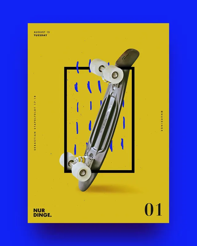 NUR DINGE skateboard editorial poster, minimal, editorial, warm