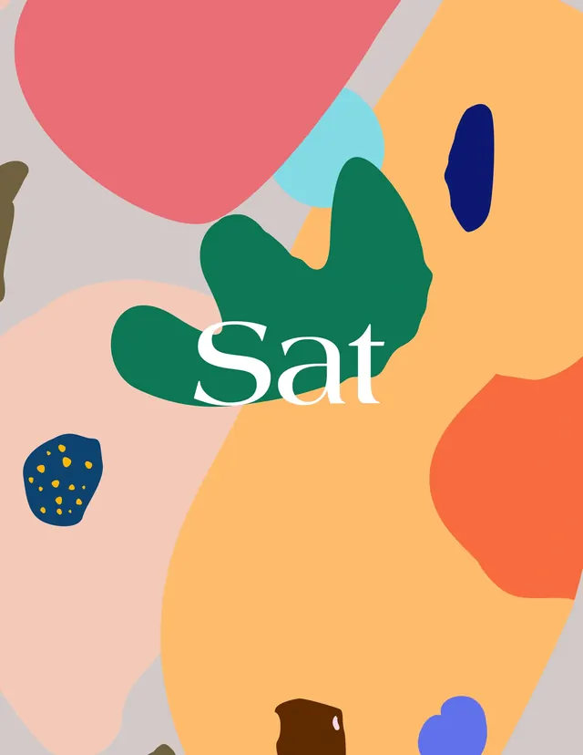 Abstract Organic Shapes with 'Sat' Text, organic, playful, vibrant