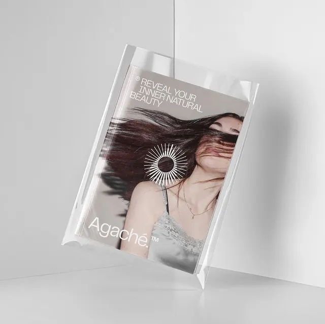 Agache beauty brand packaging mockup, minimal, light-mode, light