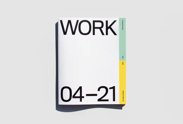 Book cover "WORK" with color-coded spine, minimal, swiss, light
