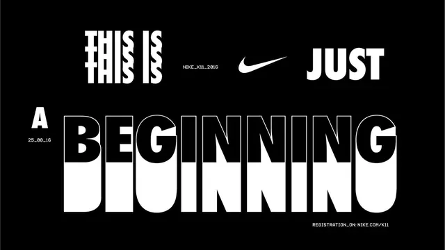 Nike "Just Beginning" campaign poster, dark-mode, minimal, dark