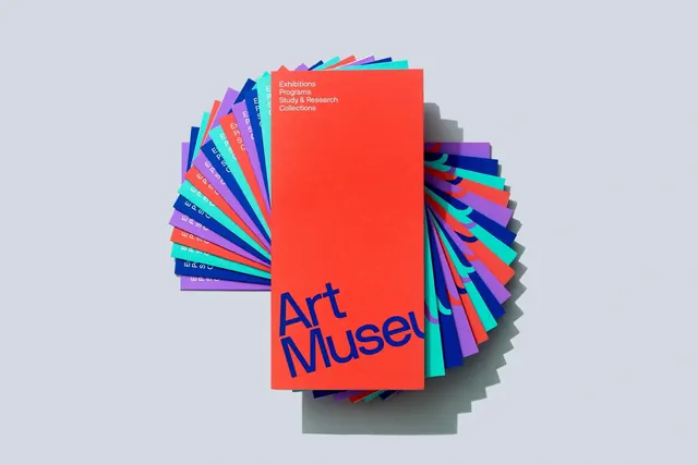 Art Museum wayfinding collateral fan deck, flat, bold, vibrant