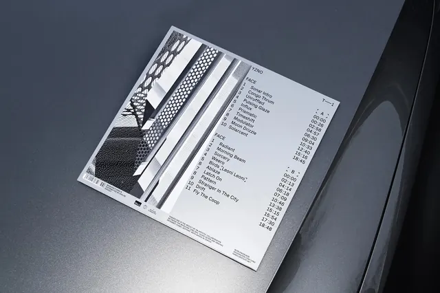 Editorial album/music cover design with textile photography, editorial, minimalist, monochrome