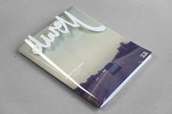Minimal publication cover with gradient and photographic element, editorial, minimal, light