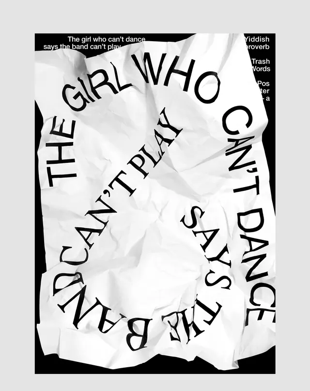 Typographic poster with crumpled paper effect, editorial, minimal, monochrome