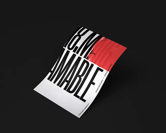 Bold typographic poster with oversized lettering and red accent, minimal, editorial, dark
