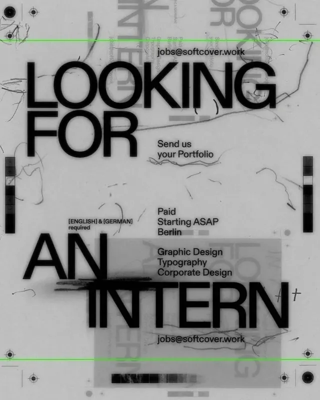 Looking for an Intern Recruitment Poster, brutalist, neo-brutalist, high-contrast