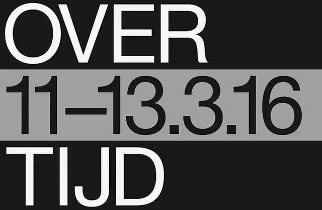 Over Tijd bold typographic poster, minimal, editorial, dark
