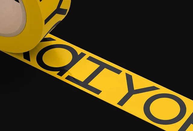 Kaiyo yellow packaging tape, minimal, photographic, vibrant