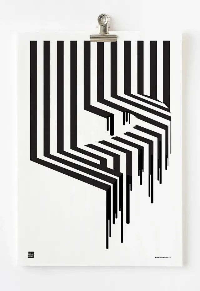 Dripping geometric black and white poster, minimal, geometric, monochrome