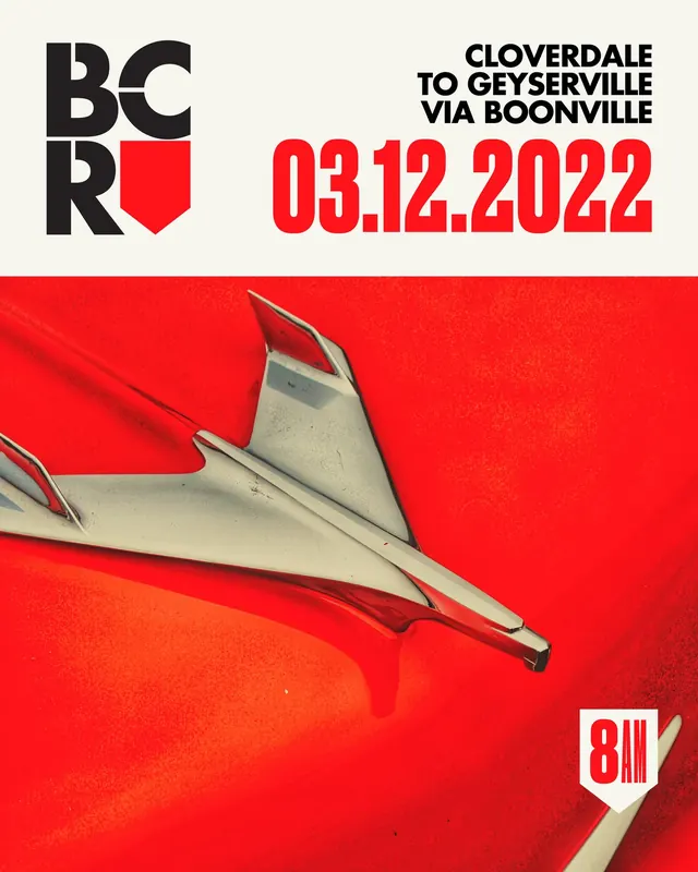 Breakfast Club Rally event poster, minimal, swiss, vibrant