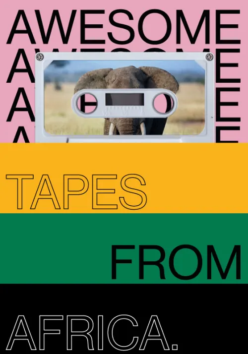 Awesome Tapes from Africa poster, retro, maximalist, vibrant