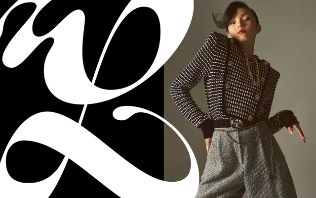 Fashion editorial split layout with bold serif typography, editorial, swiss, high-contrast