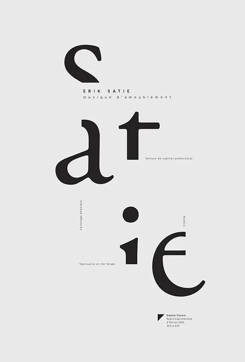 Erik Satie typographic poster, swiss, minimal, light