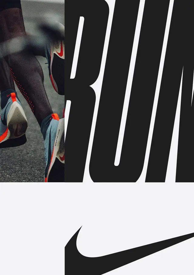 Nike running shoe poster with brand mark, dark-mode, minimal, dark