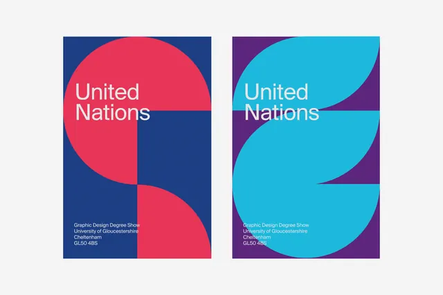 United Nations identity system posters, geometric, bold, vibrant