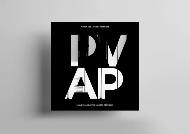 Typographic album cover with geometric letter shapes, typographic, minimal, monochrome
