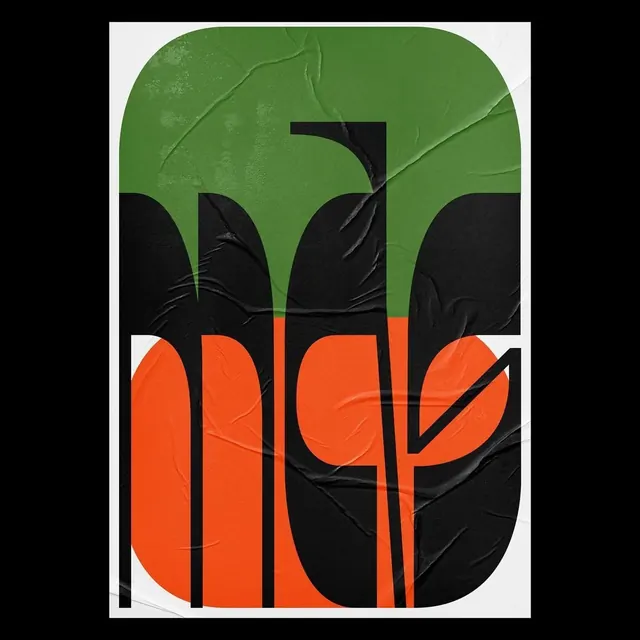 Botanical leaf collage poster, minimal, geometric, vibrant
