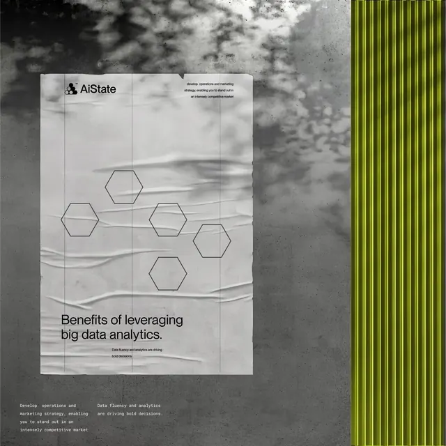 AiState data analytics poster, editorial, technical, muted