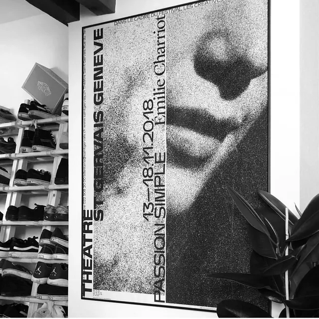 Brutalist typographic festival poster with grainy texture, editorial, technical, monochrome
