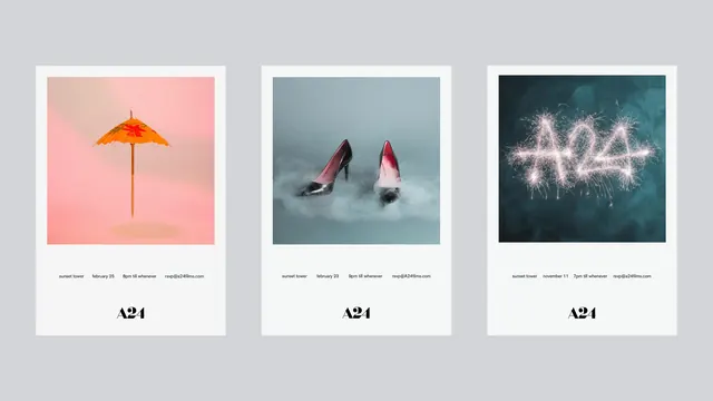 Three minimalist A24 film posters (Polaroid style), photographic, minimalist, pastel