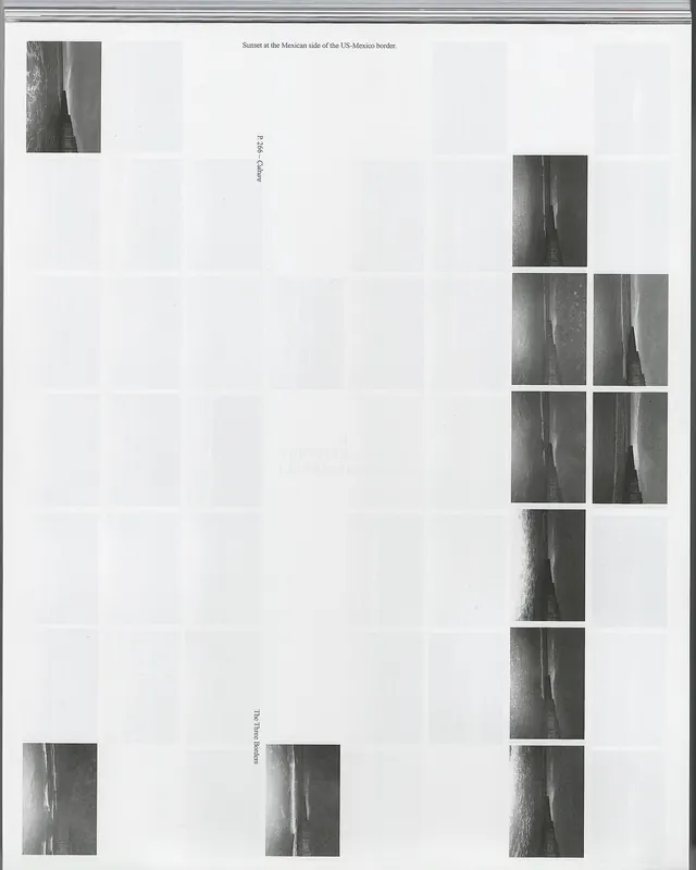 Editorial spread of border architecture, editorial, photographic, monochrome