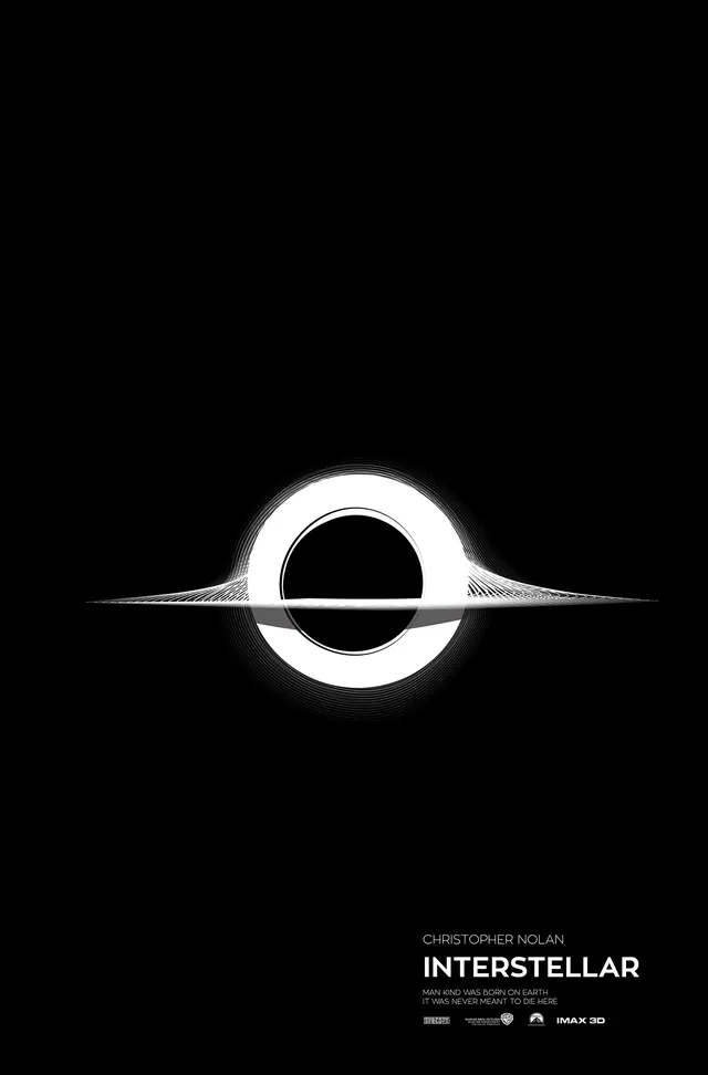 Interstellar black hole movie poster, dark-mode, minimalist, dark