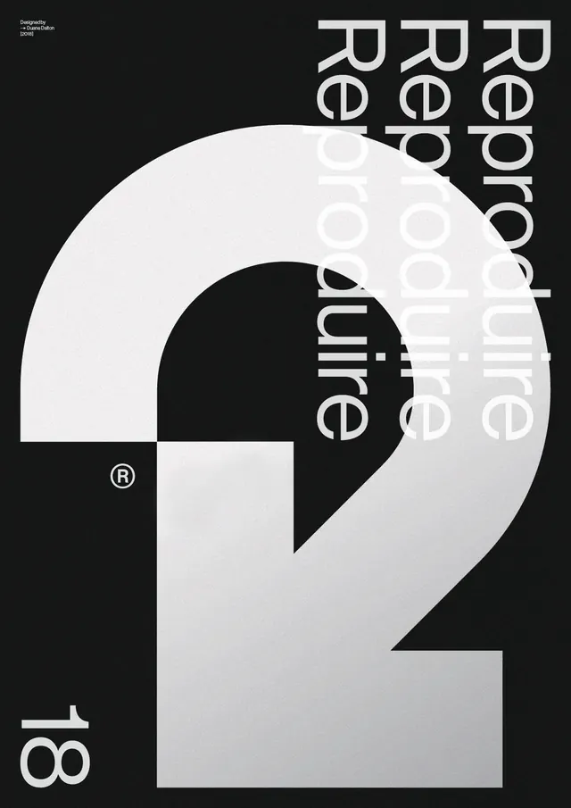 Duane Dalton portfolio poster with geometric 'O' shape, minimal, swiss, dark