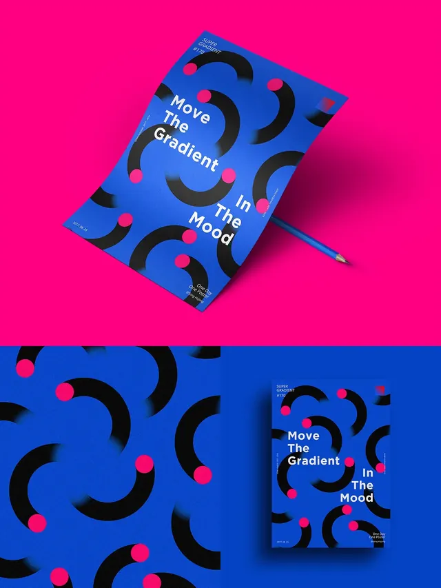 Gradient poster with organic curves and dots, gradient-heavy, playful, vibrant
