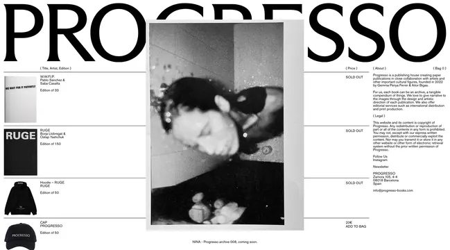 Progresso book publishing layout spread, editorial, minimal, monochrome