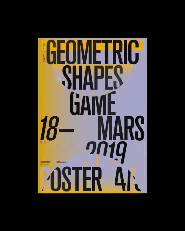 Geometric Shapes Game event poster, March 2019, geometric, gradient-heavy, dark