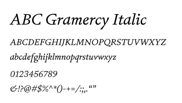 ABC Gramercy Italic, elegant, refined