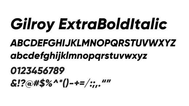 Gilroy ExtraBoldItalic, modern, clean