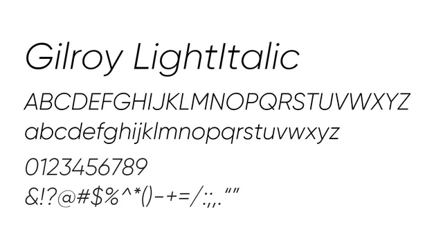 Gilroy LightItalic, modern, clean