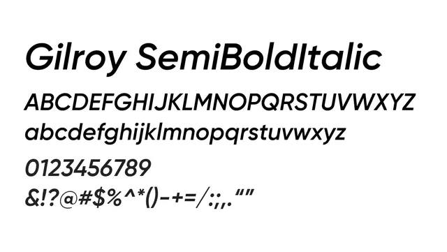 Gilroy SemiBoldItalic, modern, clean