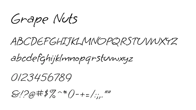 Grape Nuts, handwritten, playful