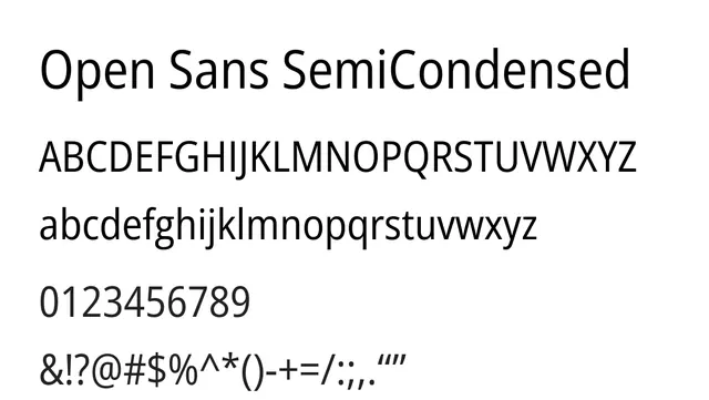 Open Sans SemiCondensed, clean, modern