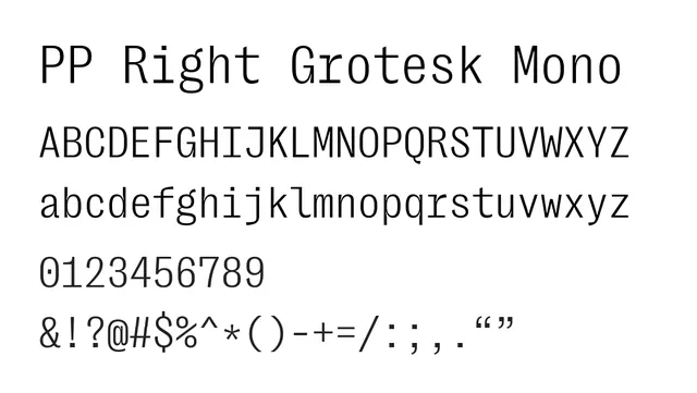 PP Right Grotesk Mono, technical, neutral