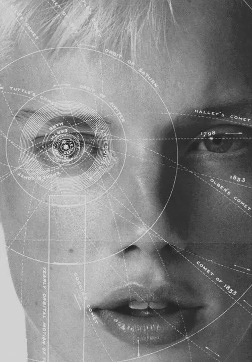 Astronomical Portrait Overlay, editorial, monochrome, muted