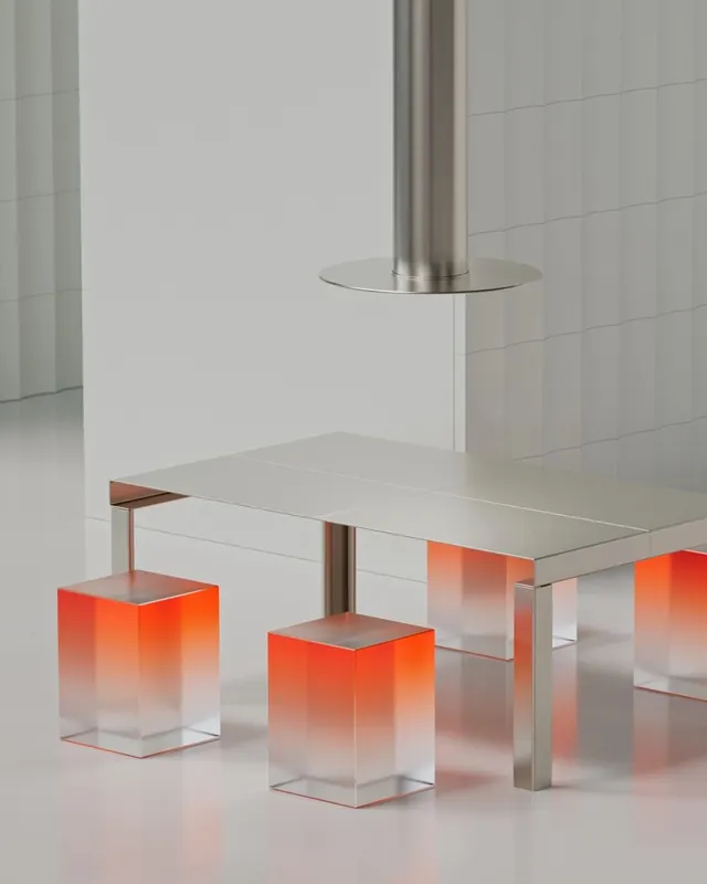 Orange gradient stool interior render, minimal, 3d-render, light