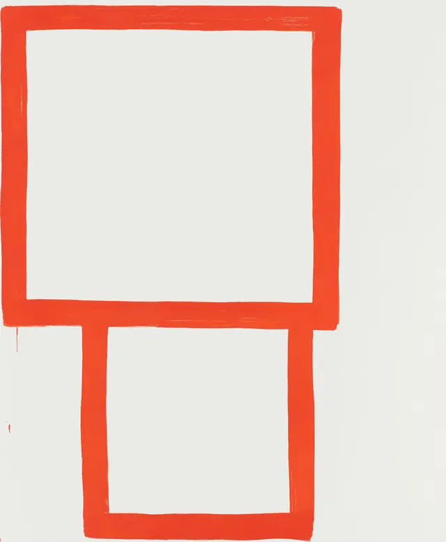 Hand-painted orange stacked frames, minimal, organic, light