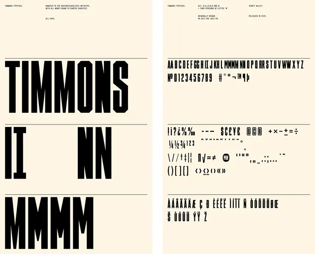 Timmons typeface specimen, technical, data-dense, monochrome