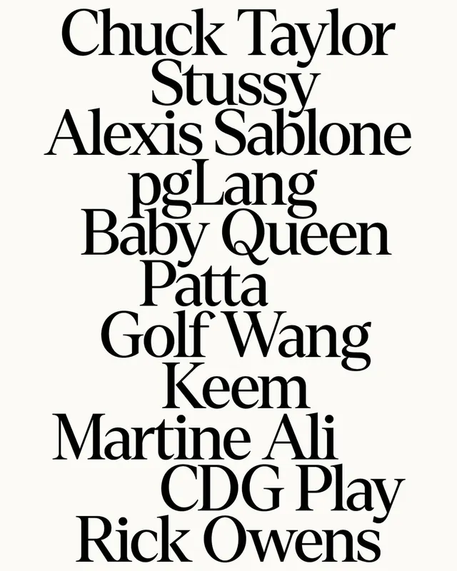 Converse collaborator name stack, minimal, editorial, light