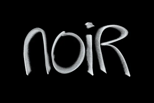 Minimalist typographic composition "noir, minimal, monochrome, dark