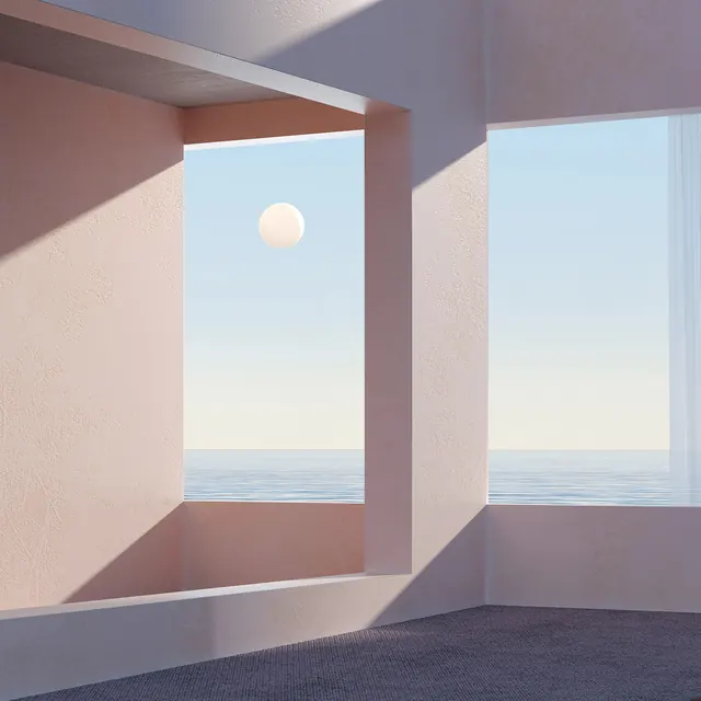 Minimalist interior render pastel sun, 3d-render, minimal, light